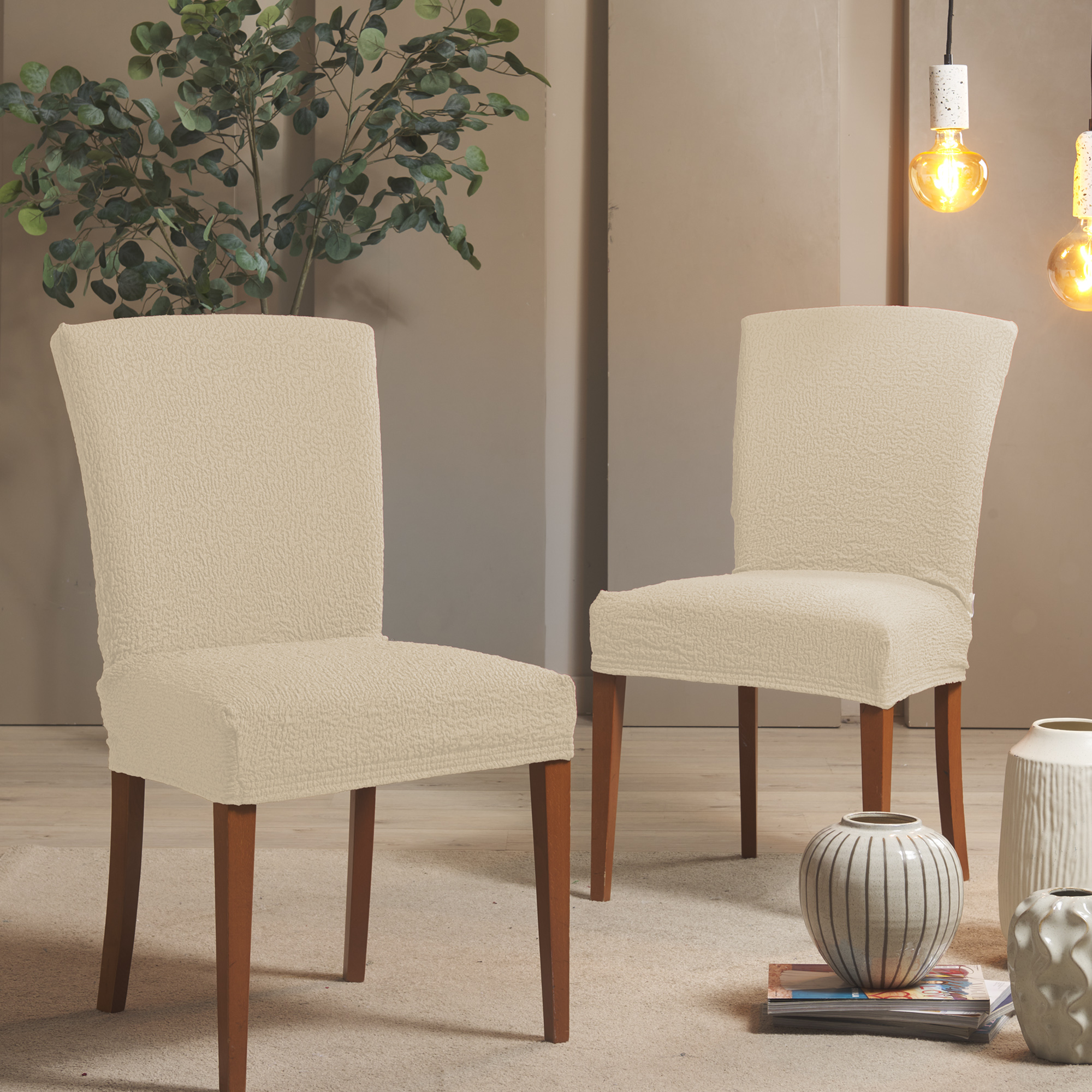 Wingback 2 Coprisedia Elasticizzati In Tessuto Jacquard, Per Sedie Da Pranzo Con Schienale Alto, Colore Caffè