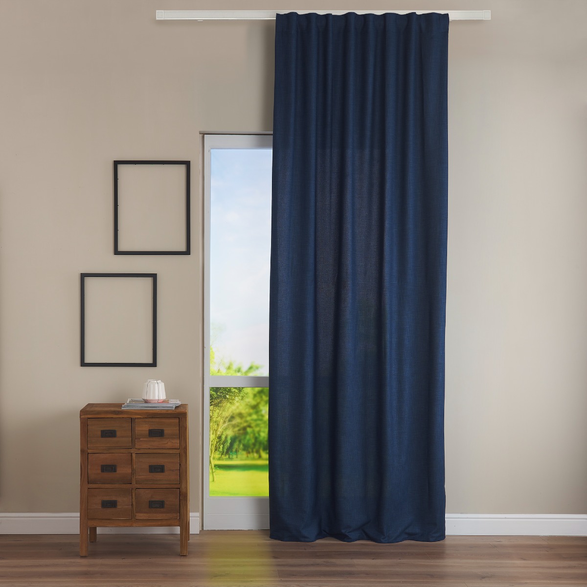 Curtain Panel with Riyad Band  blu Maè