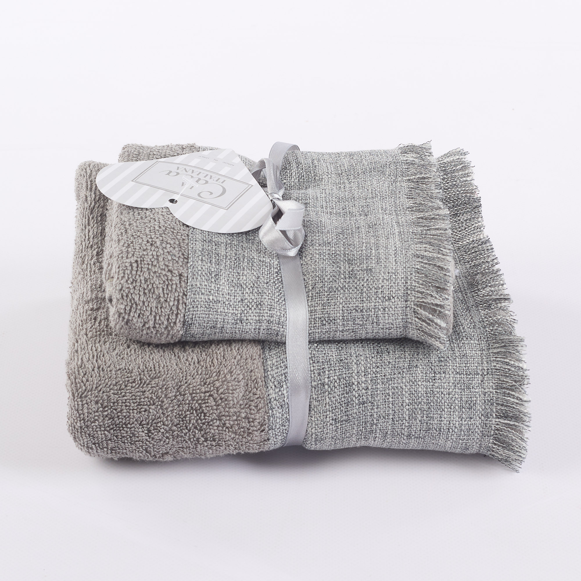 Set 1 + 1 Corsica Fringe Sponge grigio La Casa Italiana