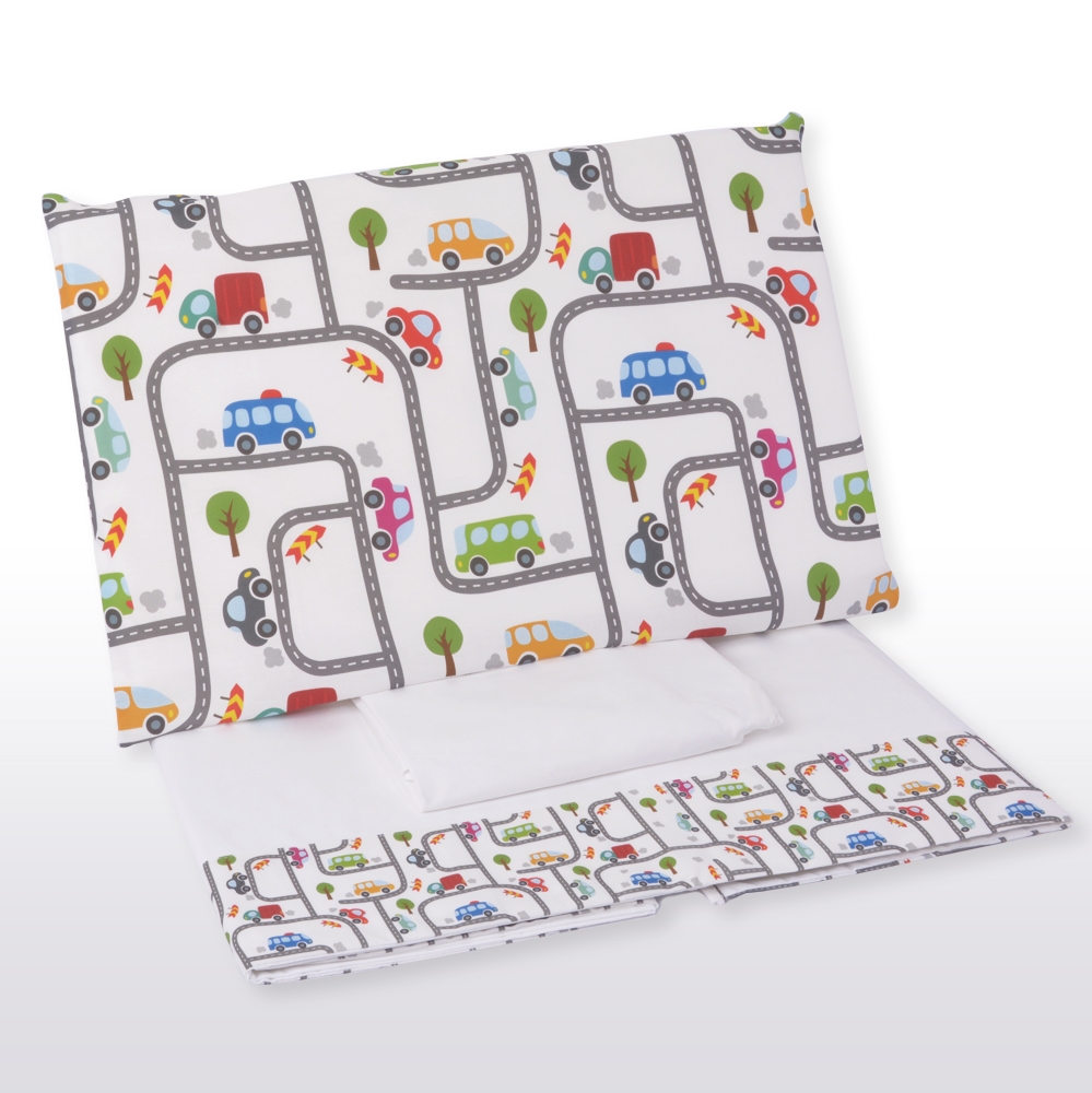 Baby crib sheet set with pillowcase in box Pista multicolor Maè