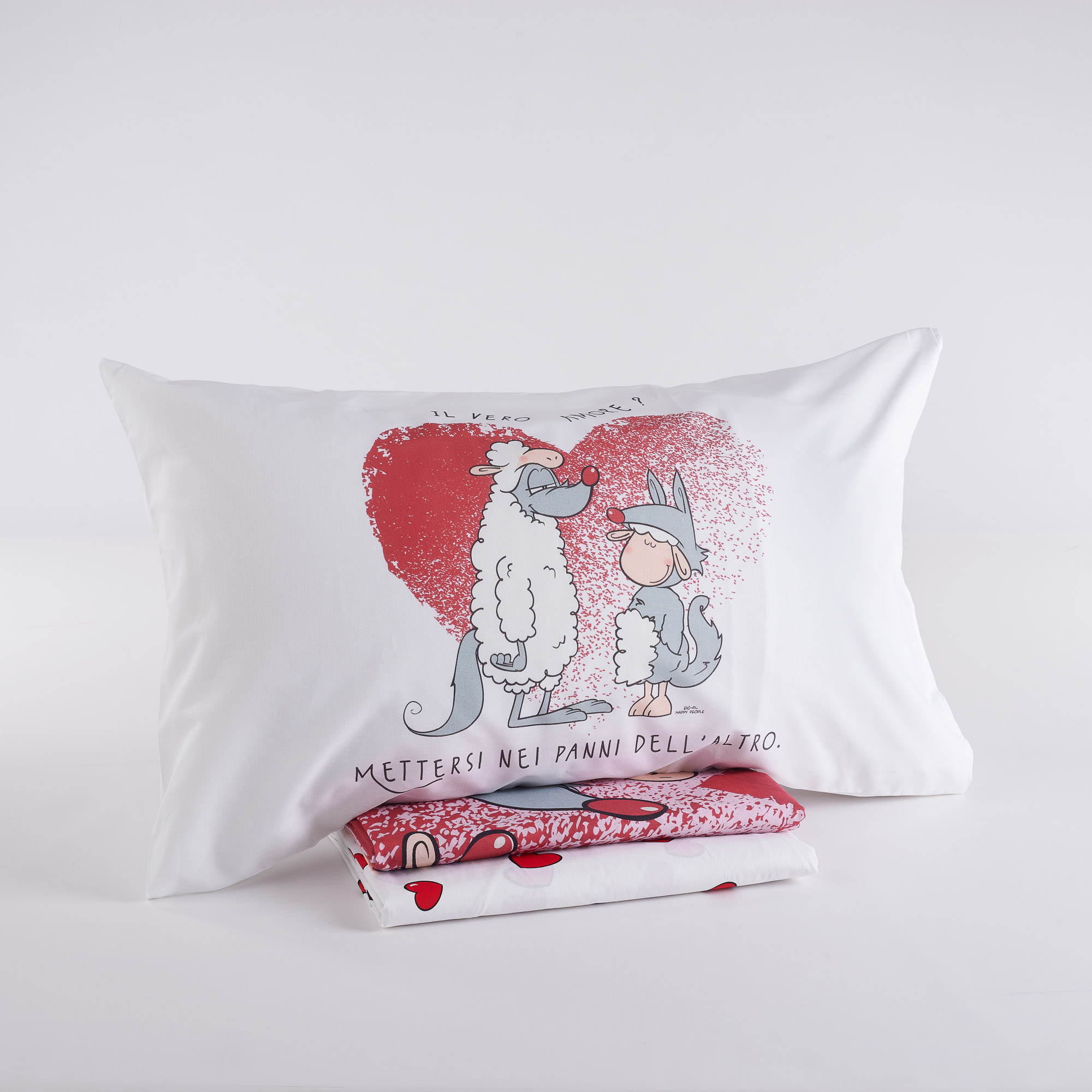 Completo Lenzuola Copriletto Amore Vero rosso Happy People