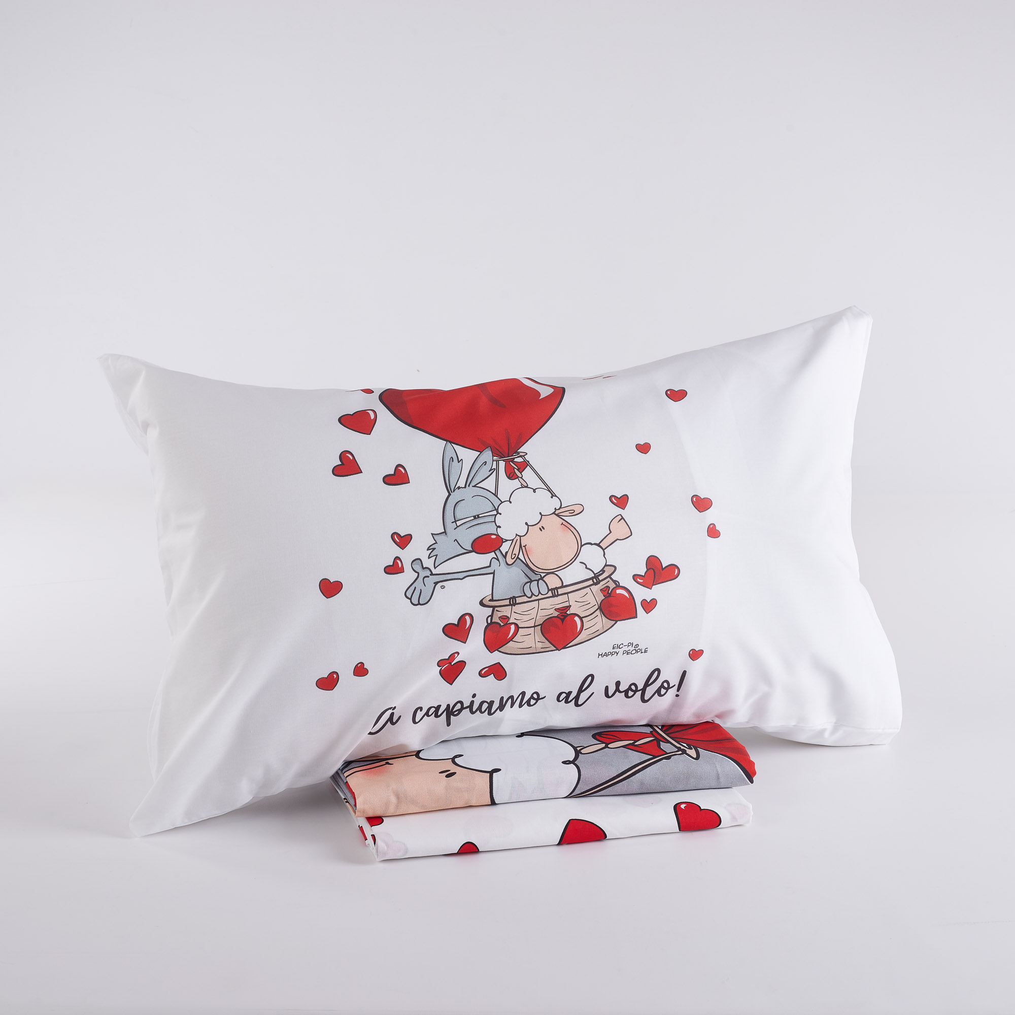 Completo Lenzuola Copriletto Capirsi Al Volo antracite Happy People