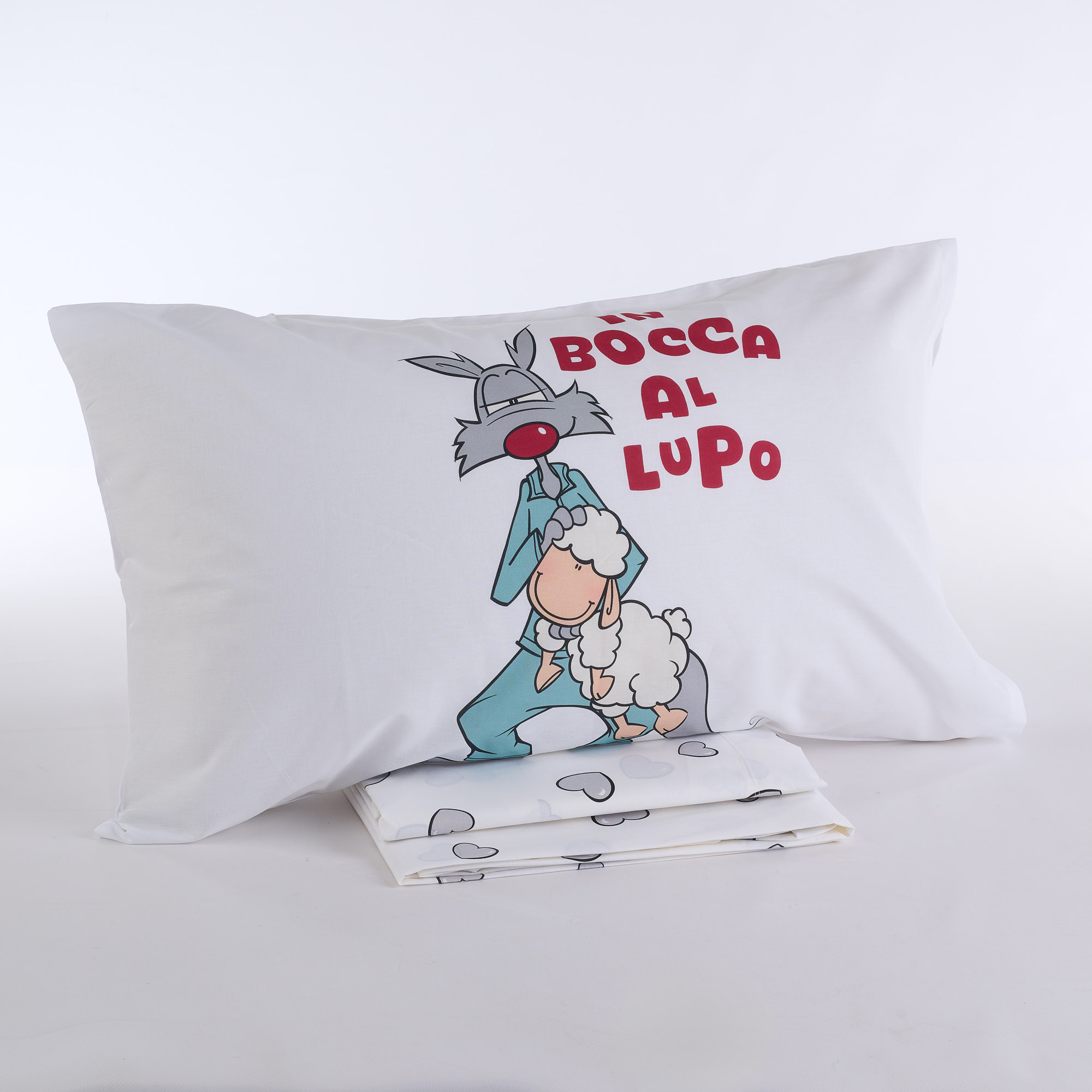 Completo Lenzuola In Bocca al Lupo salvia Happy People