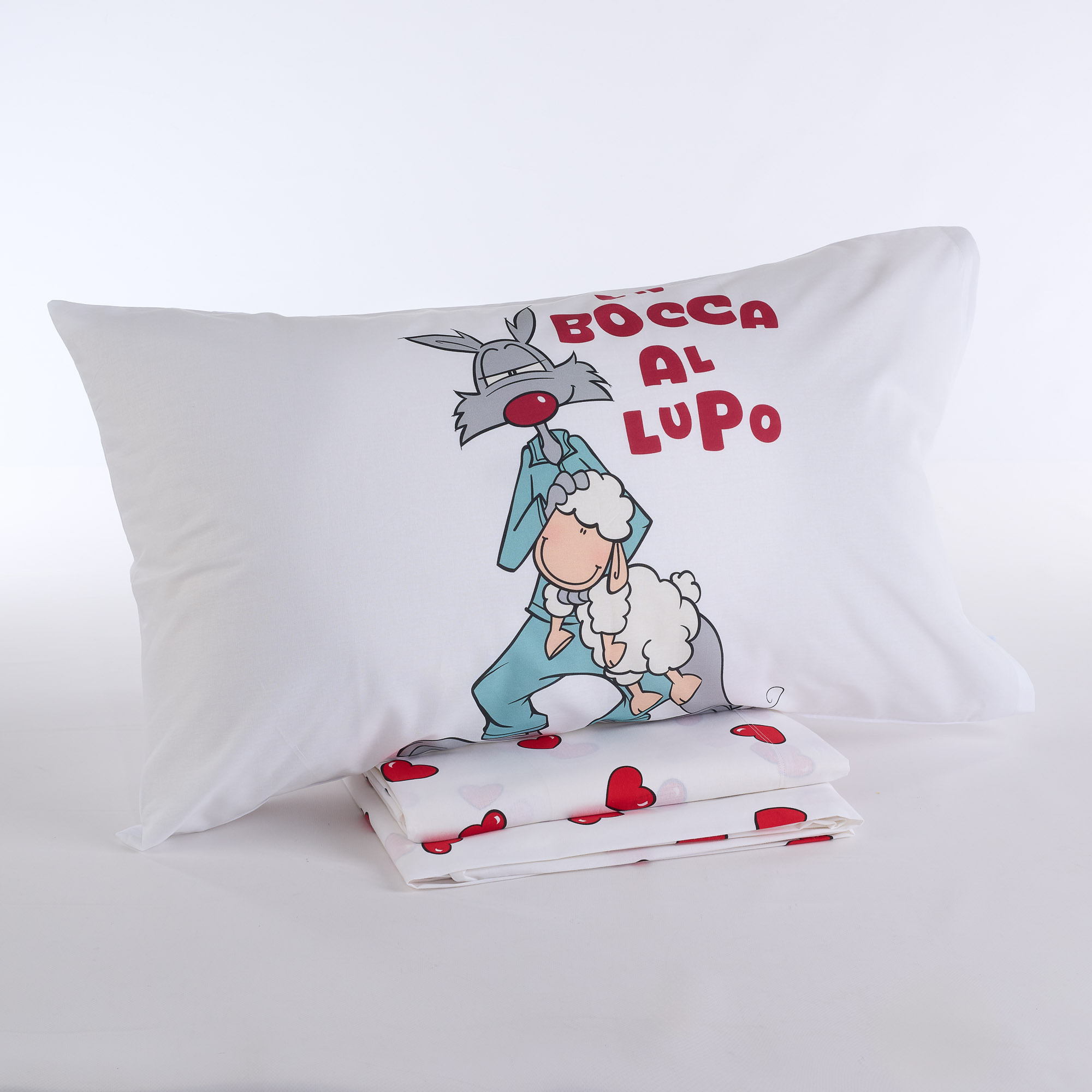 Completo Lenzuola In Bocca al Lupo petrolio Happy People