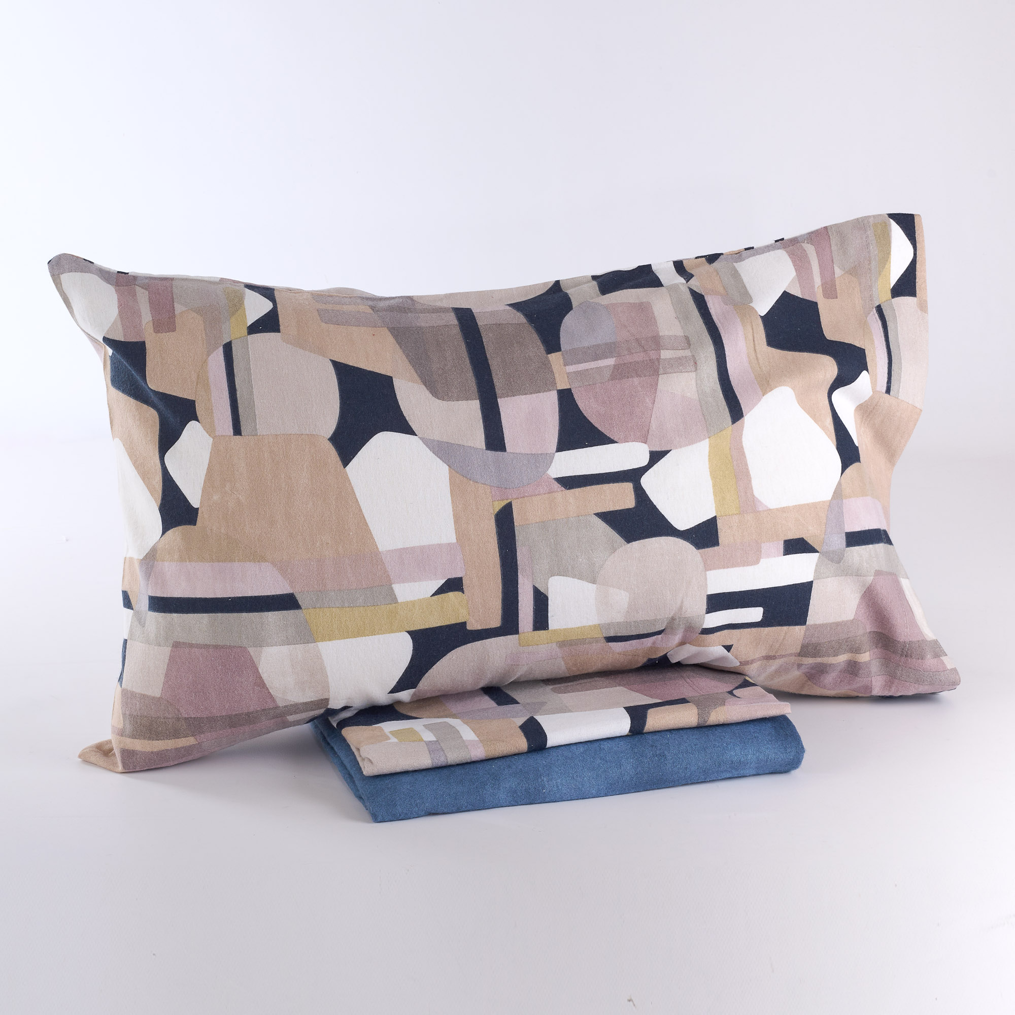 Vollständiges Flanellbettwäsche-Set Courmayeur Astratti blu Made in Italy