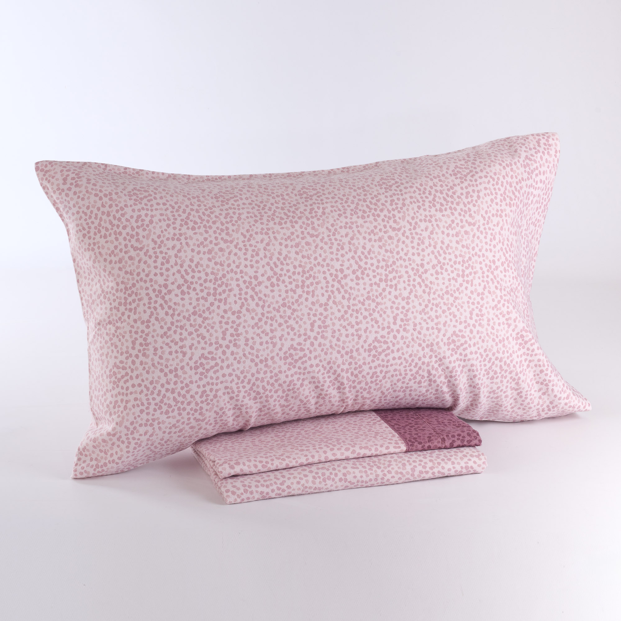 Completo Lenzuola in flanella Courmayeur Pois rosa Made in Italy