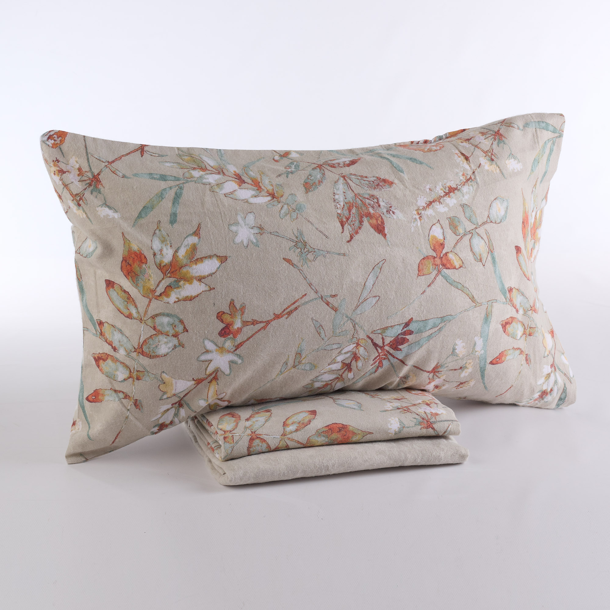 Completo Lenzuola in flanella Fogliet beige Maè
