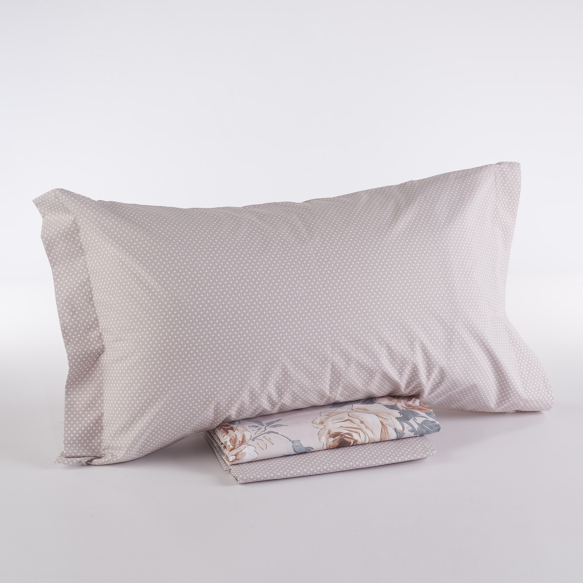 Completo Lenzuola Oxford Fiore Grande Pois Beige beige Maè