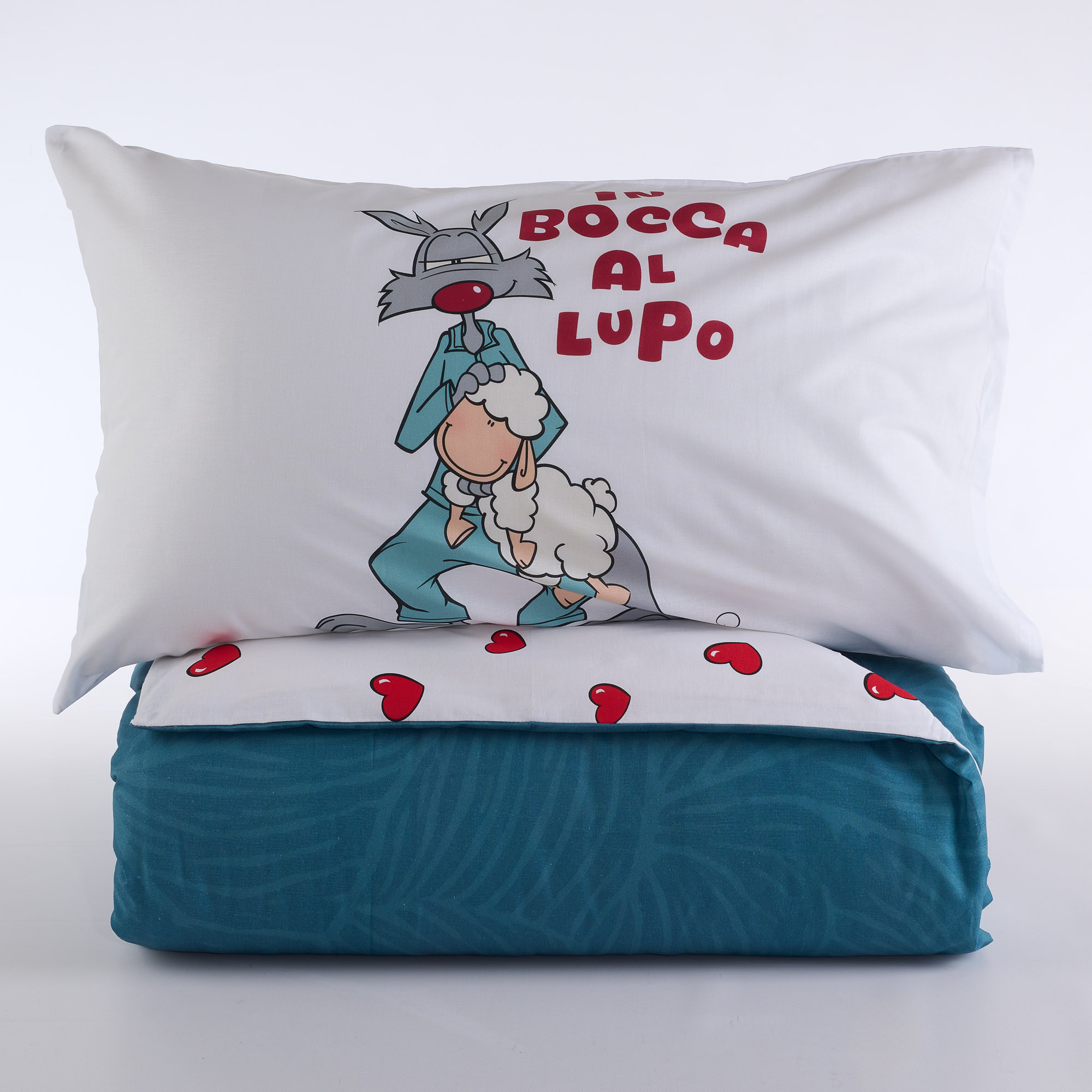 Parure Copripiumino In Bocca al Lupo petrolio Happy People