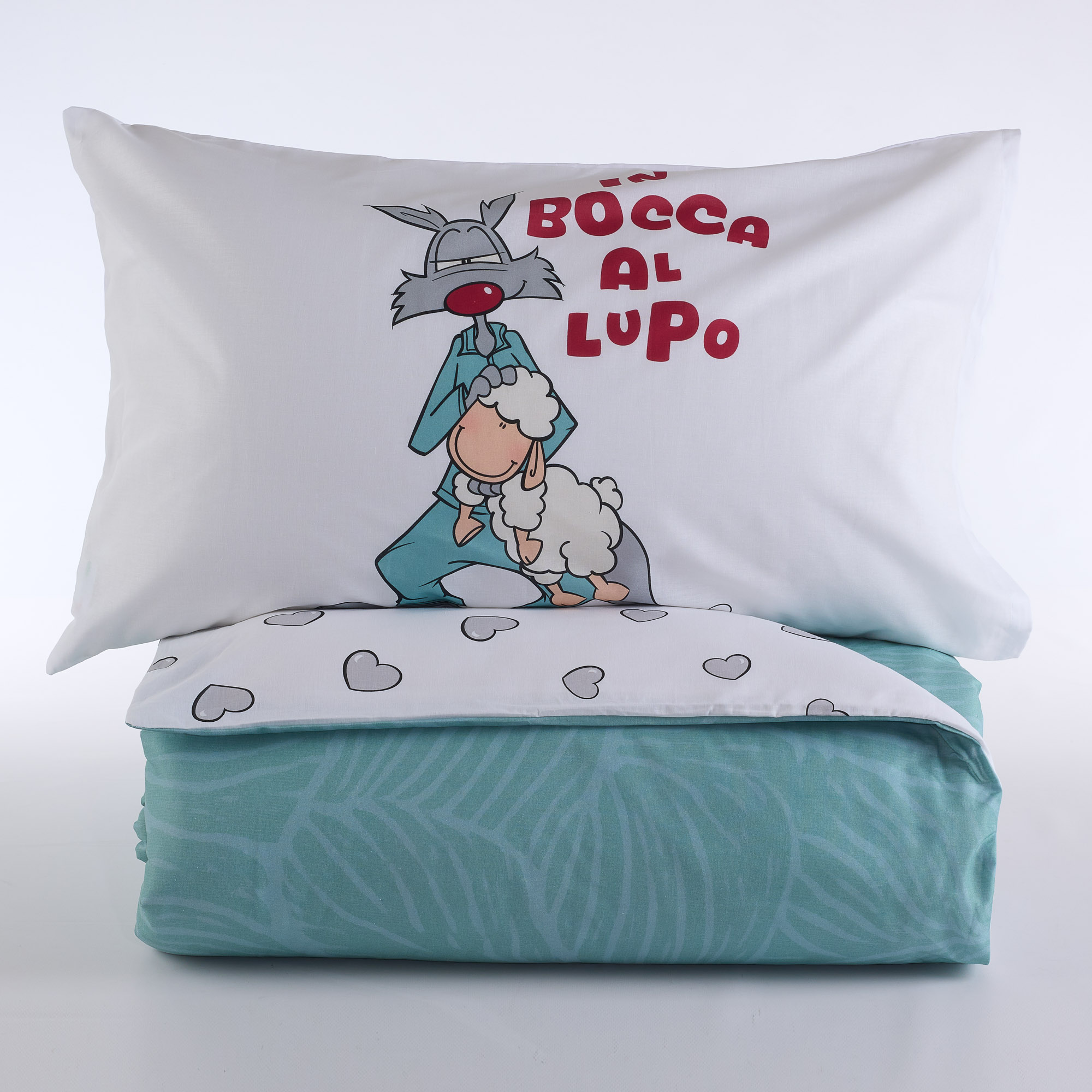 Parure Copripiumino In Bocca al Lupo salvia Happy People