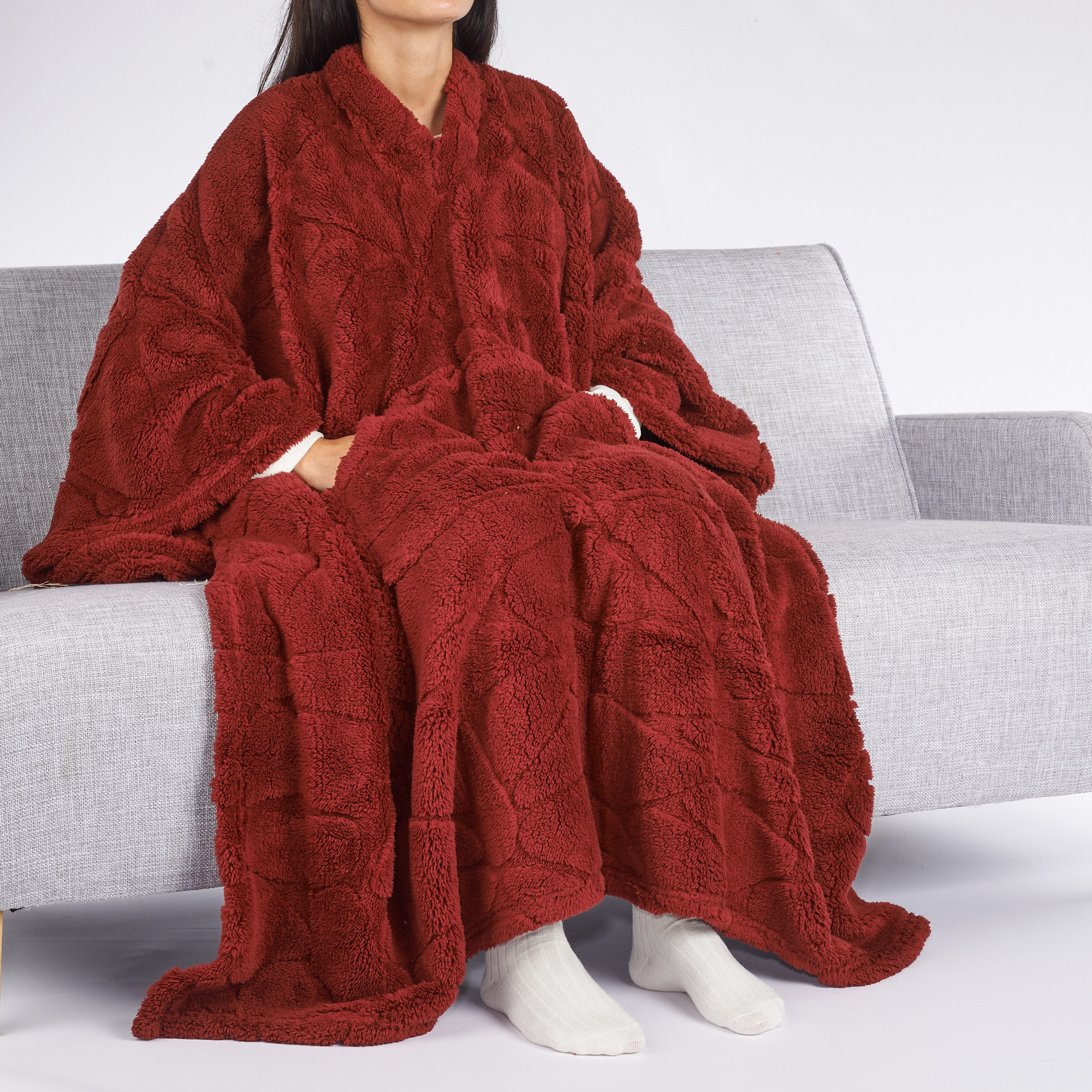 Macula Karierter Poncho bordeaux Maè