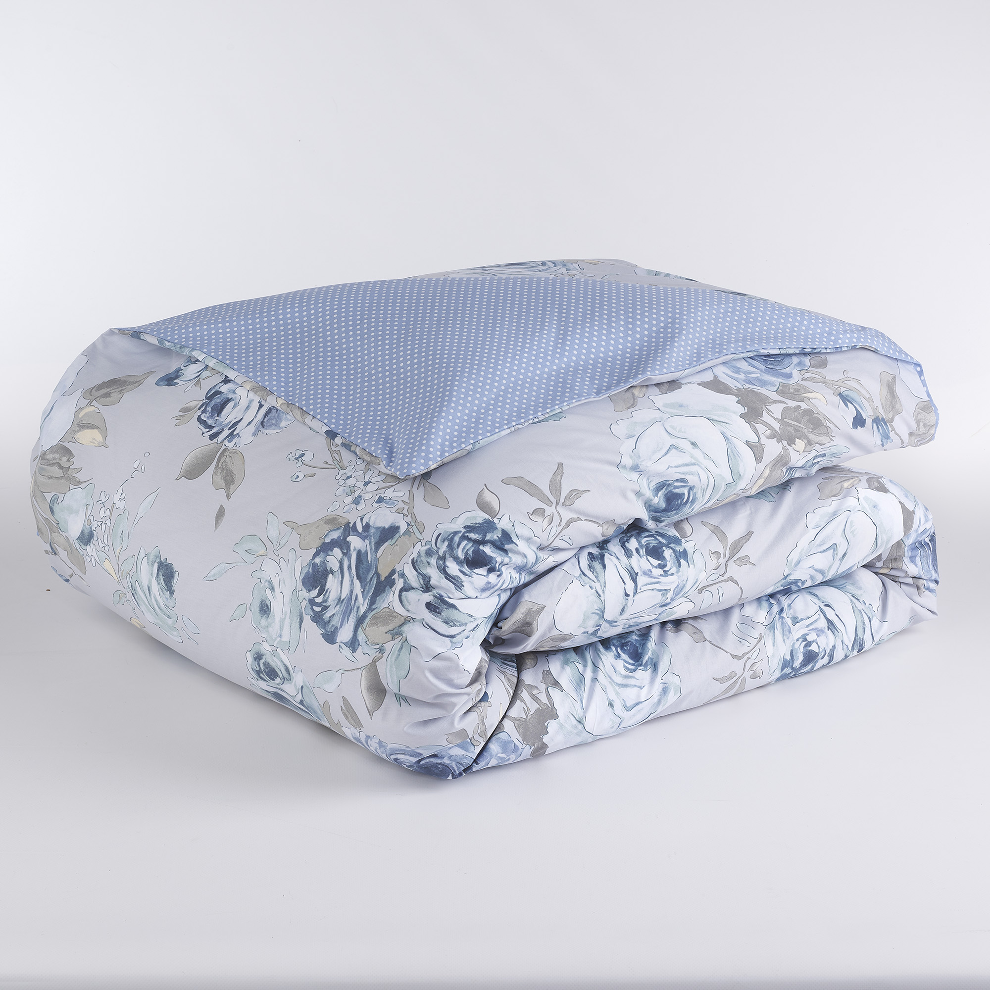 Double Face Oxford Blume große blaue Punkt Bettbezug Tasche blu Maè