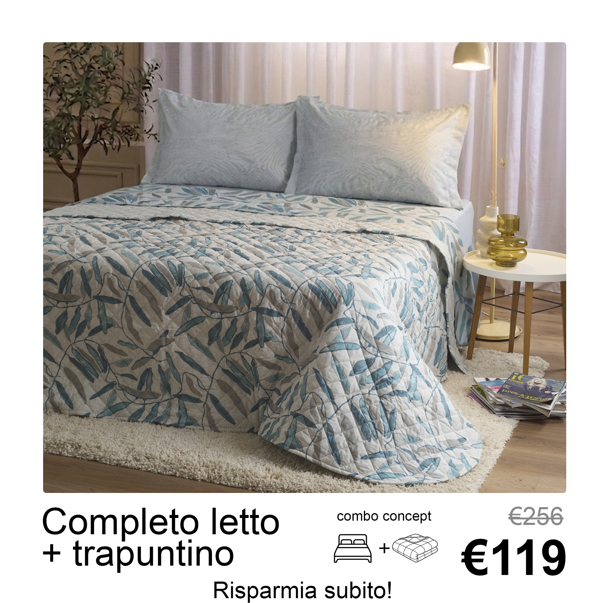 Комплект постельного белья со стеганым одеялом Amira Azzurro Incanto azzurro Maè