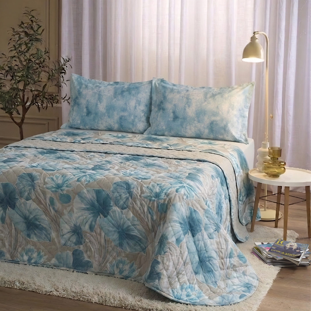 Complete Bedding Set with Quilting Dual Light Blue Enchantment azzurro Maè