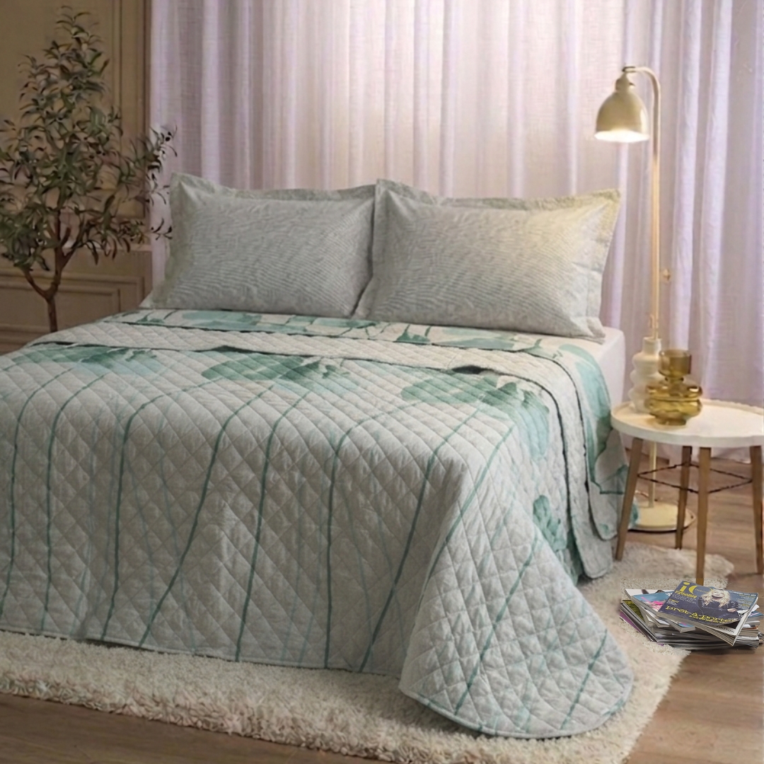 Enchanting Green Leaf Quilted Bedding Set verde Maè