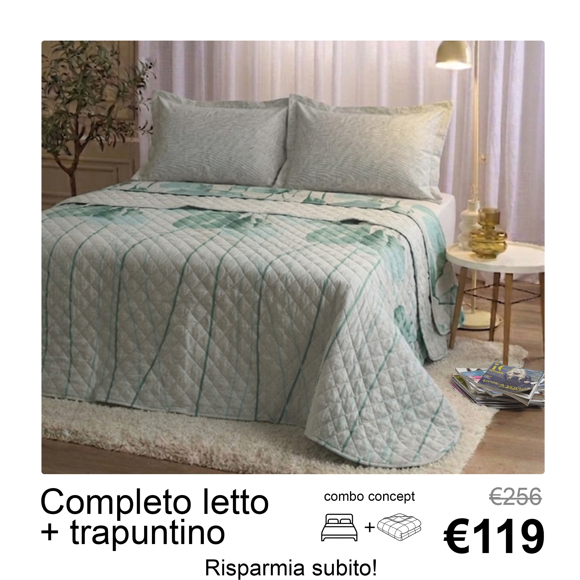 Комплект стеганого постельного белья Incanto Green Leaf verde Maè