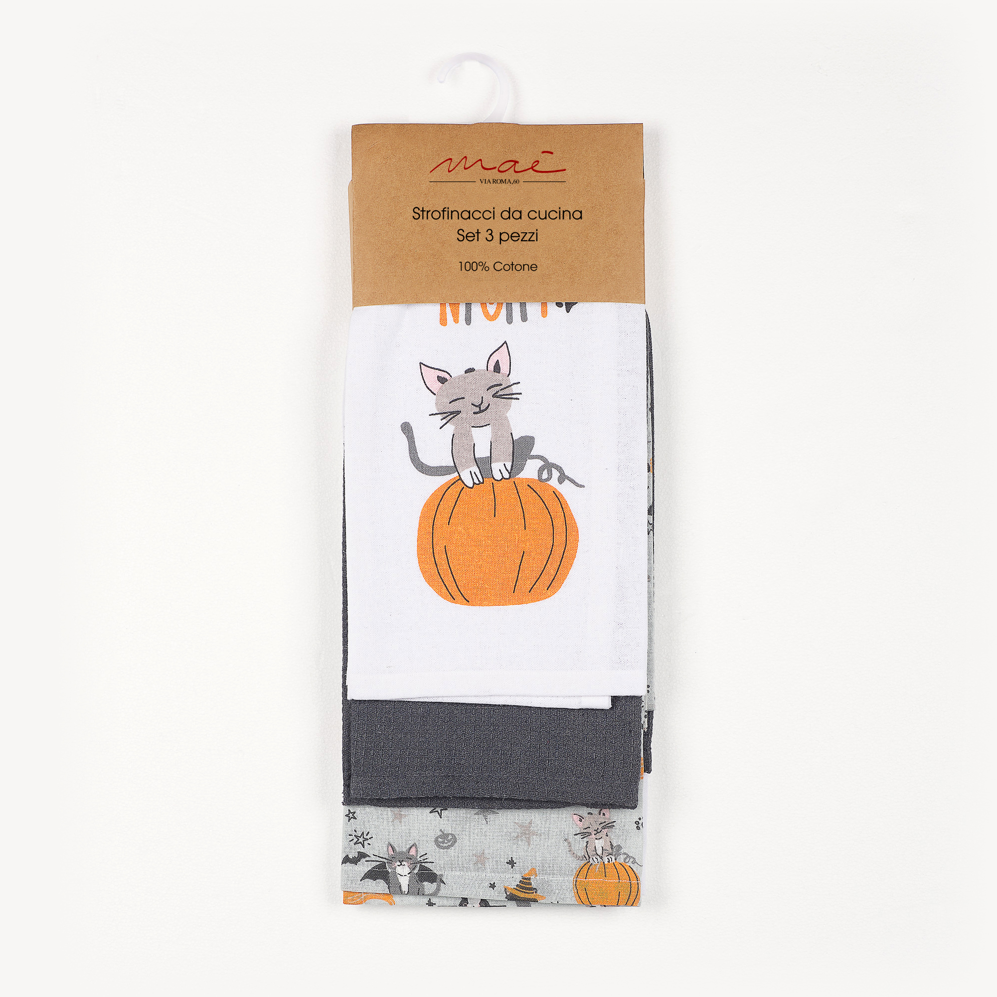 Karma Strofinaccio Da Cucina Boho Cat - Asciugamano In Cotone 100% Assorbente Con Stamapa Gatto, Bianco E Nero