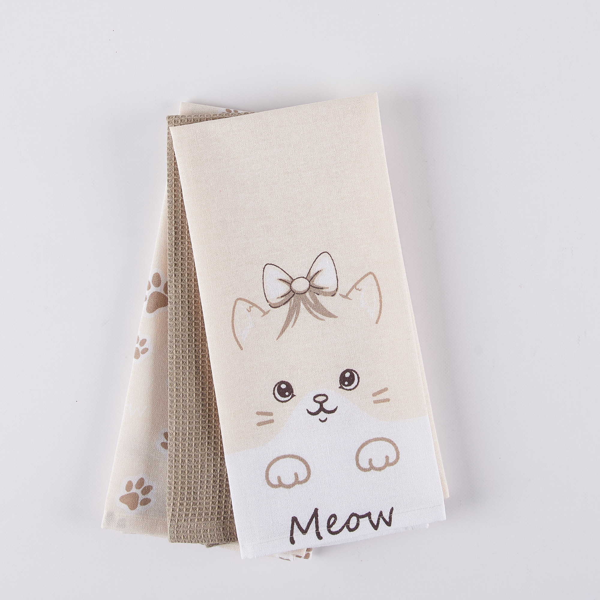 Trio of Meow Everyday Tea Towels multicolor Maè