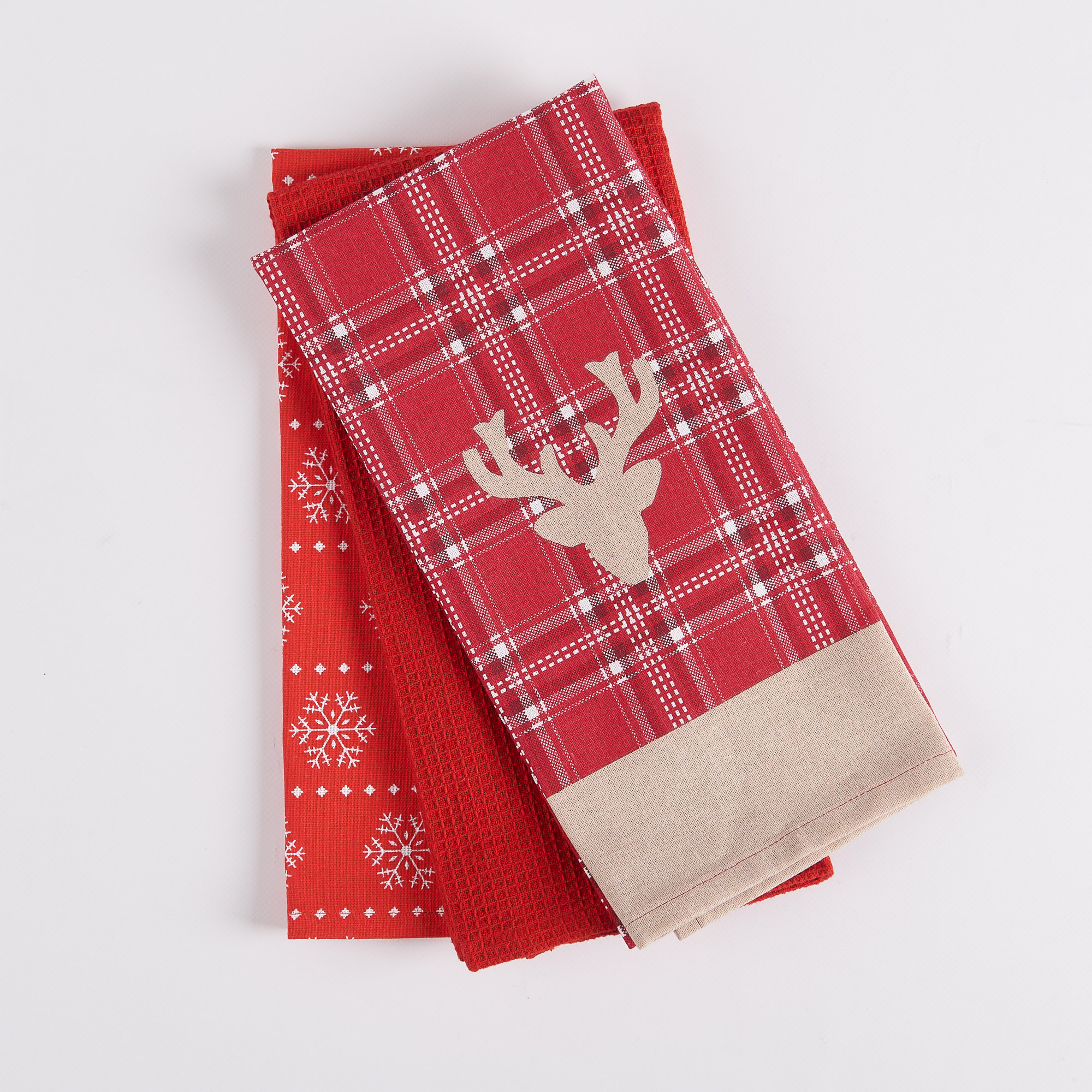 Trio of Christmas Xmas Time Reindeer Tea Towels multicolor Maè