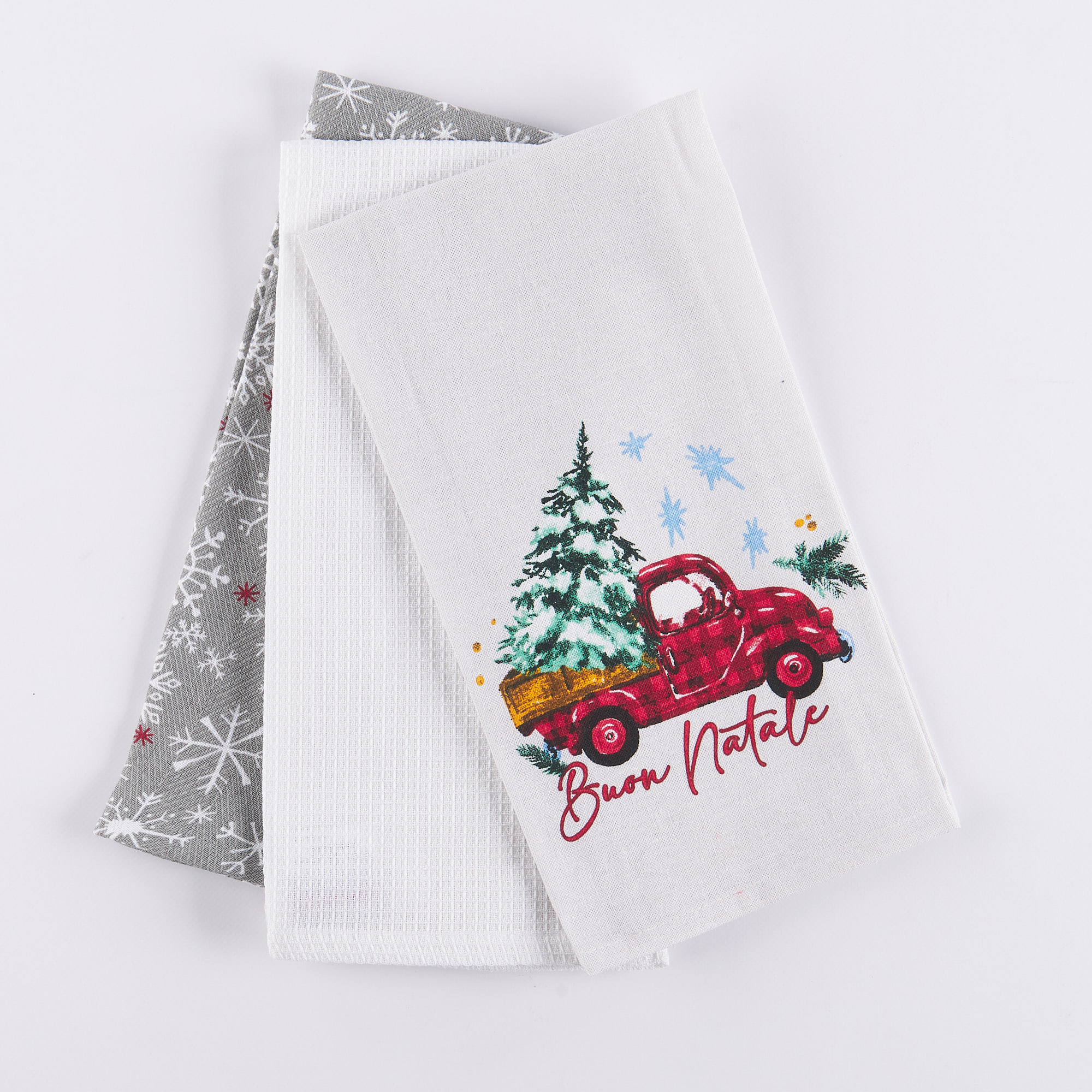 Trio of Christmas Tea Towels Xmas Time Tree multicolor Maè