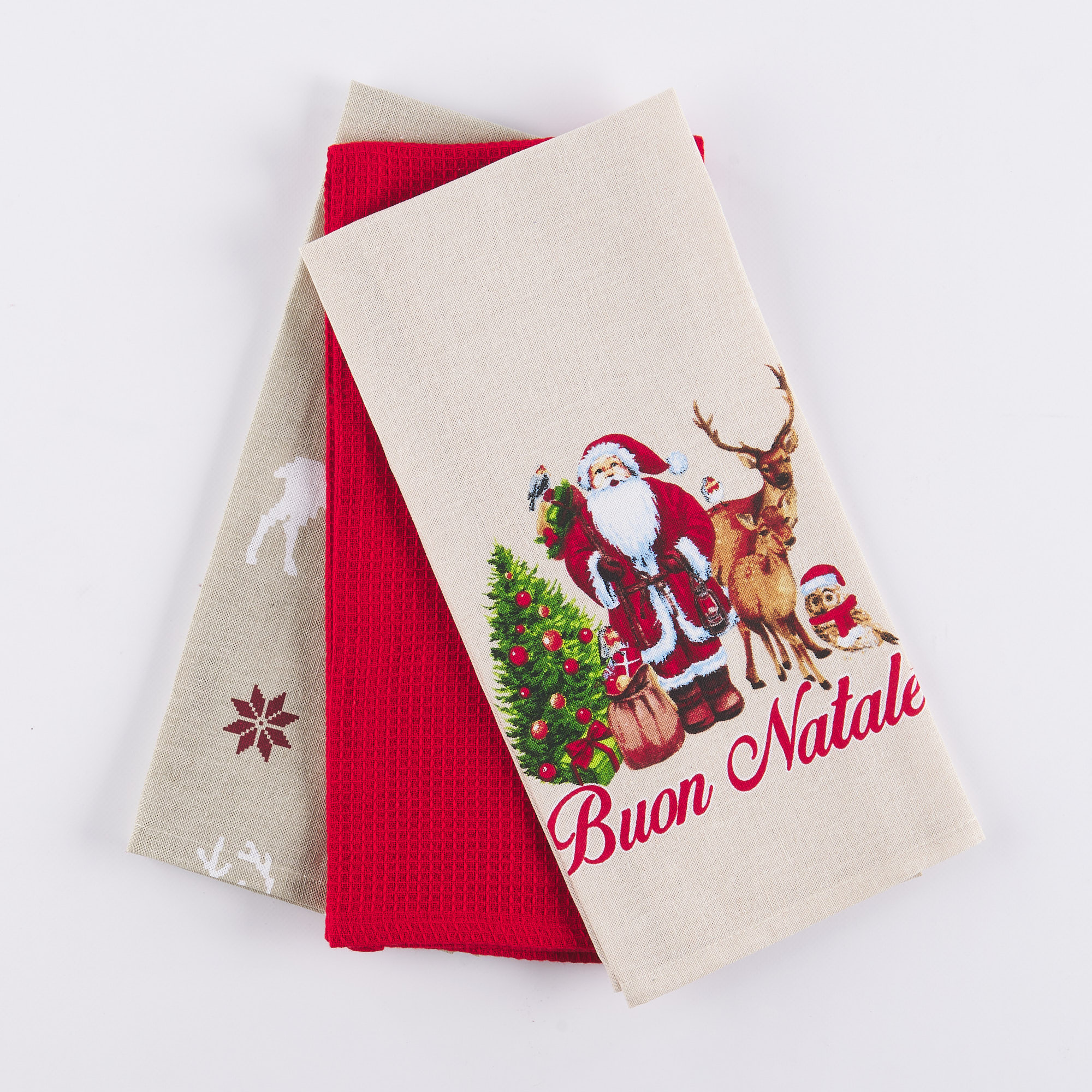 Three Xmas Time Santa Reindeer Christmas Tea Towels multicolor Maè