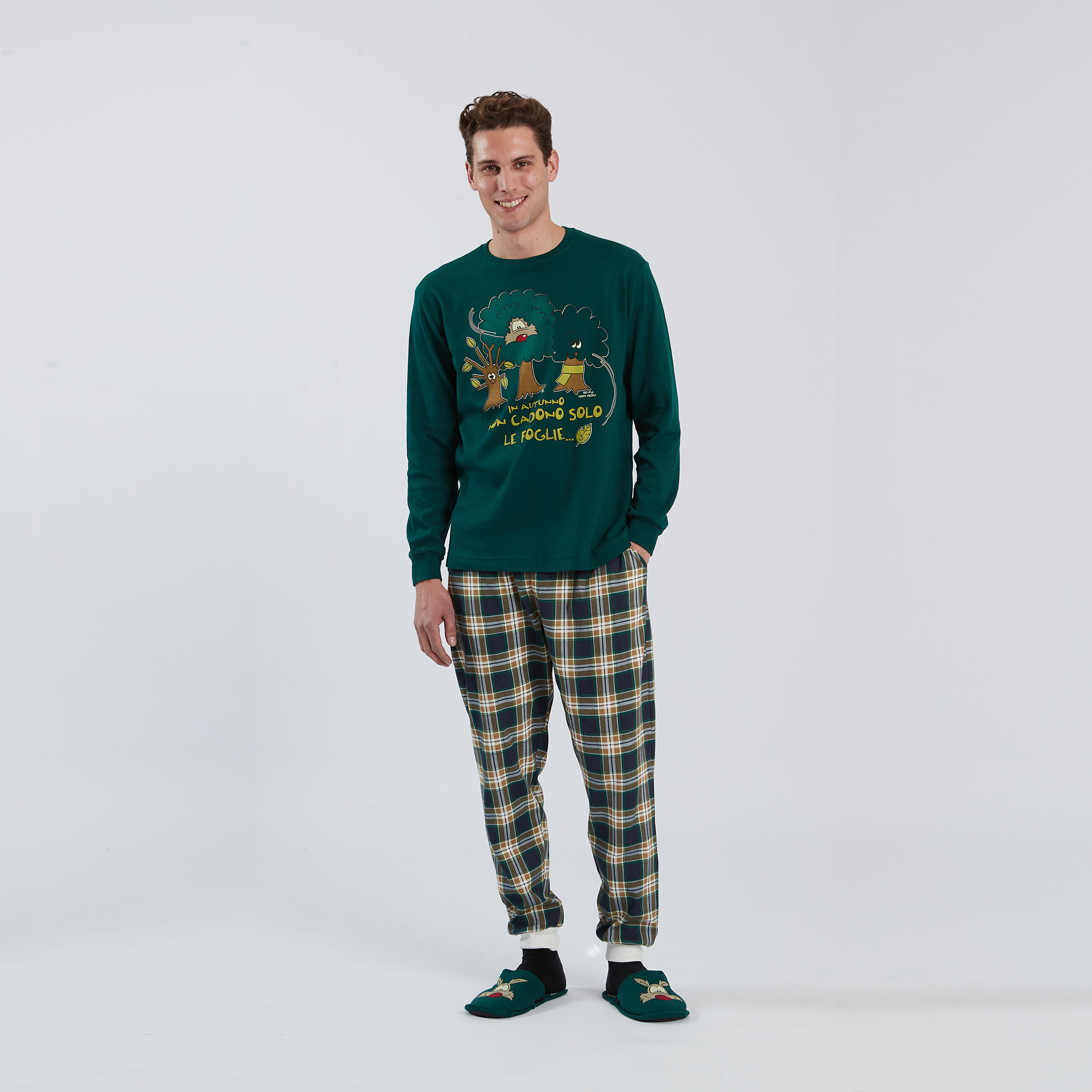 Pajamas Crew Neck Leaves Men multicolor Happy People